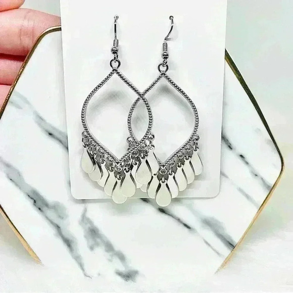 Silver Tear Drop Tassel Earrings - Picture 2 of 4